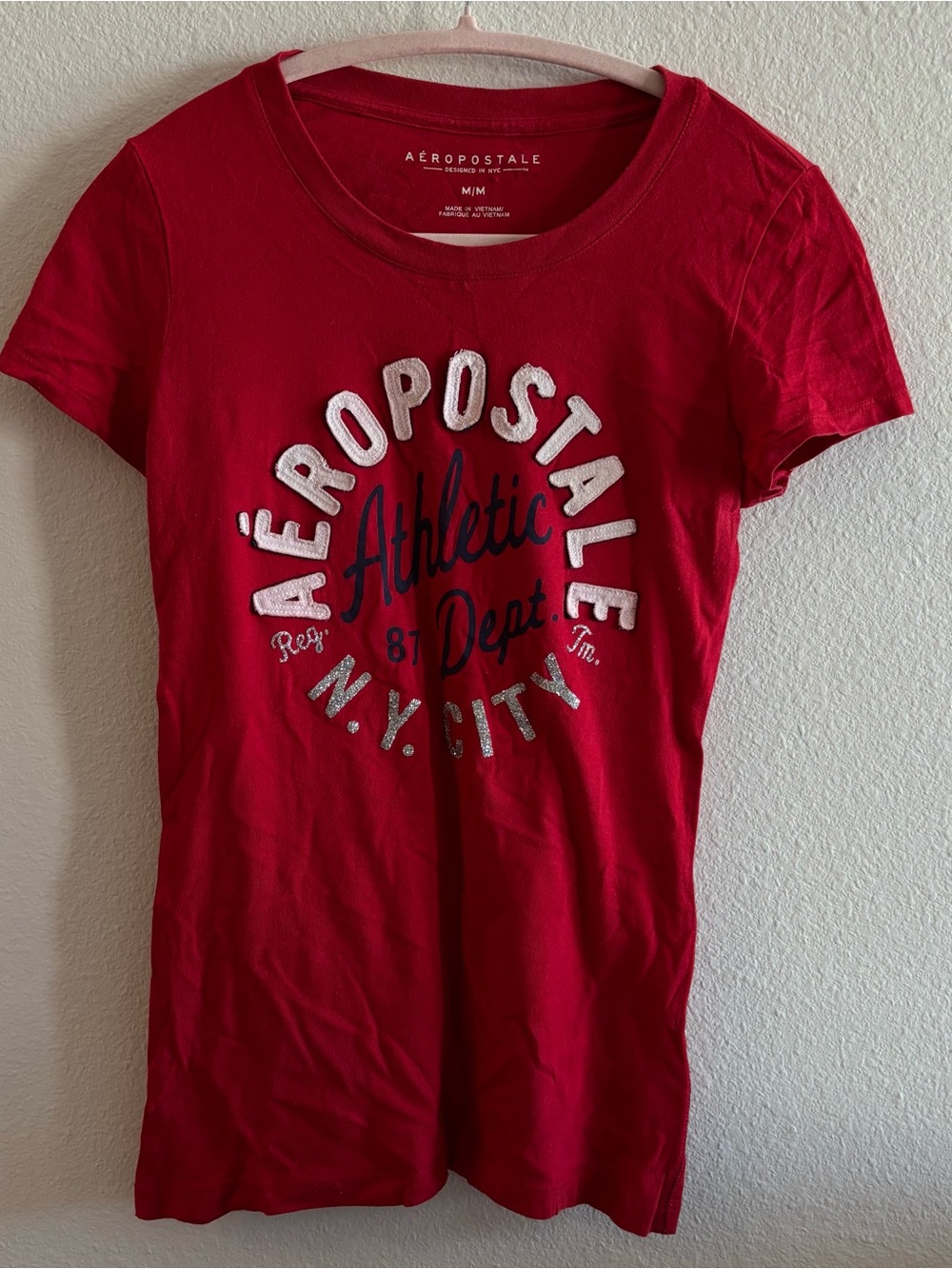 Y2K Aeropostale Graphic NYC Red Tight Fit Longline T-Shirt Size M